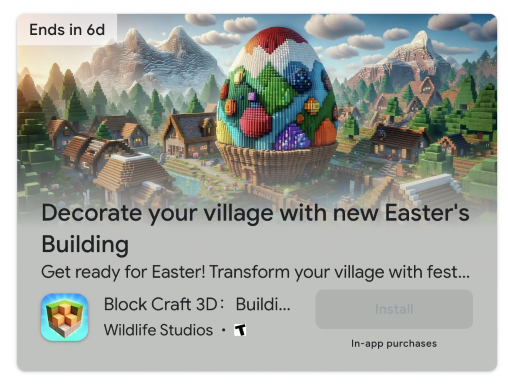 Block Craft 3D Easter LiveOps example.