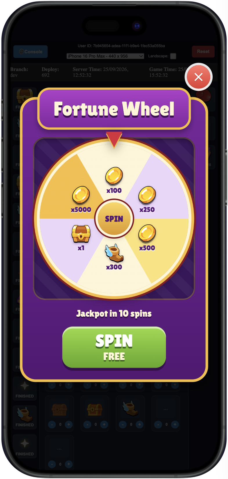 Fortune Wheel open in the Balancy Demo App
